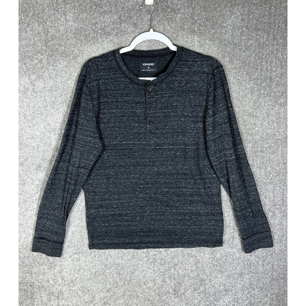 Express Waffle Knit Henley Shirt Mens Size Medium Gray Long Sleeve Pullover
